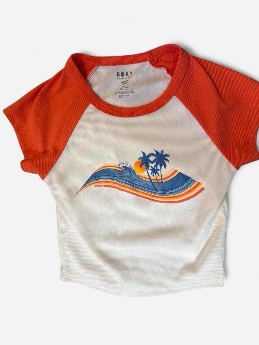 Roxy Orange & White Surf Wave Raglan Tee
